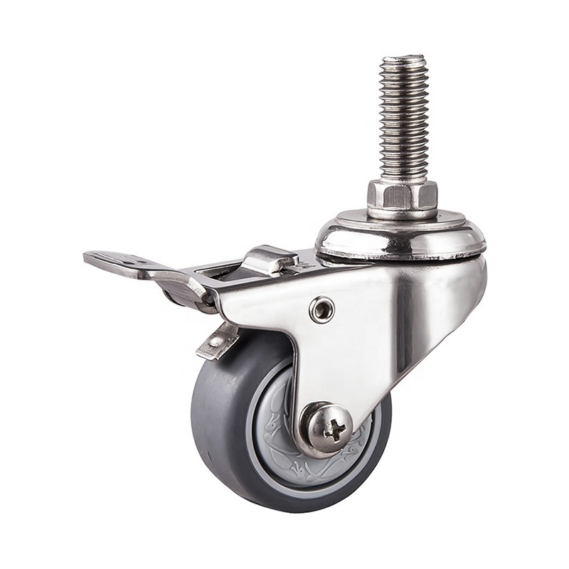 40mm 50mm stainless steel threaded stem grey tpr caster wheel swivel with lock