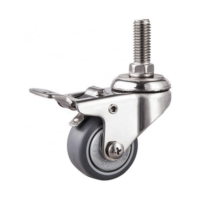 40mm 50mm stainless steel threaded stem grey tpr caster wheel swivel with lock