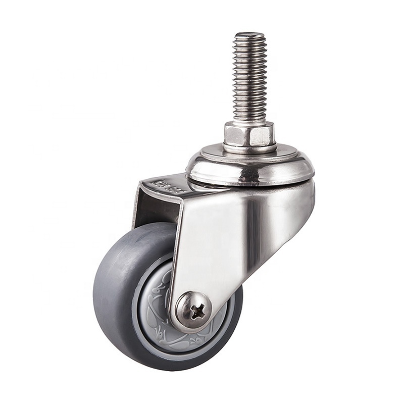 40mm 50mm stainless steel threaded stem grey tpr caster wheel swivel with lock