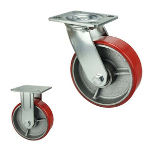 4 5 6 8 inch Red PU Cast iron core trolley wheel heavy duty industrial caster wheels