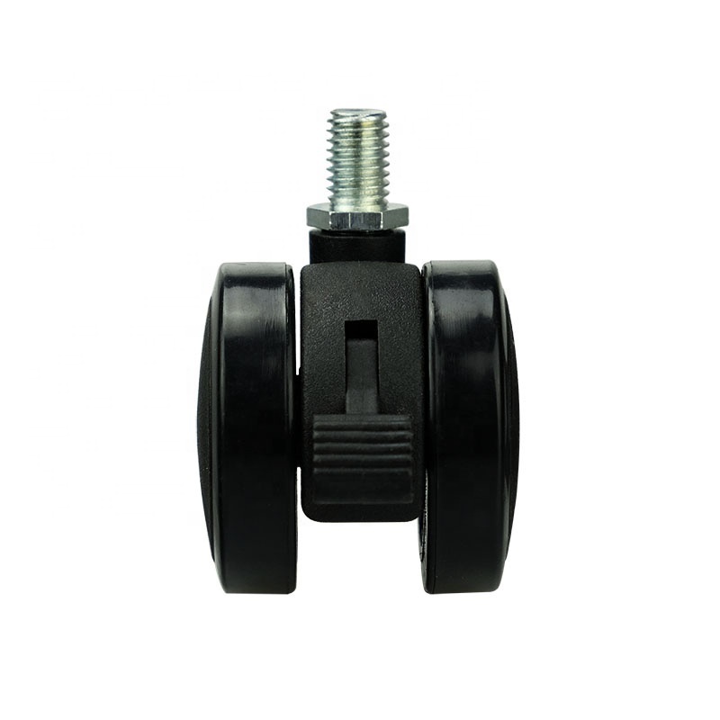 Wholesale 2 Inch Threaded Stem Twin Wheel Furniture Caster Wheel Black Pu Office Chair Locking Casters