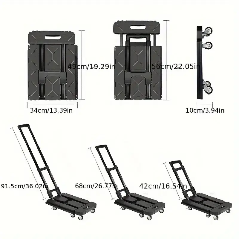 150kg Multifunctional Black 6 Wheel Heavy Duty Full Foldable Plastic Hand Trolley Storage Cart