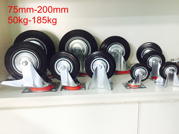 WBD 75mm 40kgs industrial castors solid small 100mm castor wheel 3 inch rubber wheel