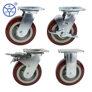 Ylcaster Wholesales 4/5/6/8 inch pp core PU/PVC Red Heavy Duty Caster Wheels with side brake