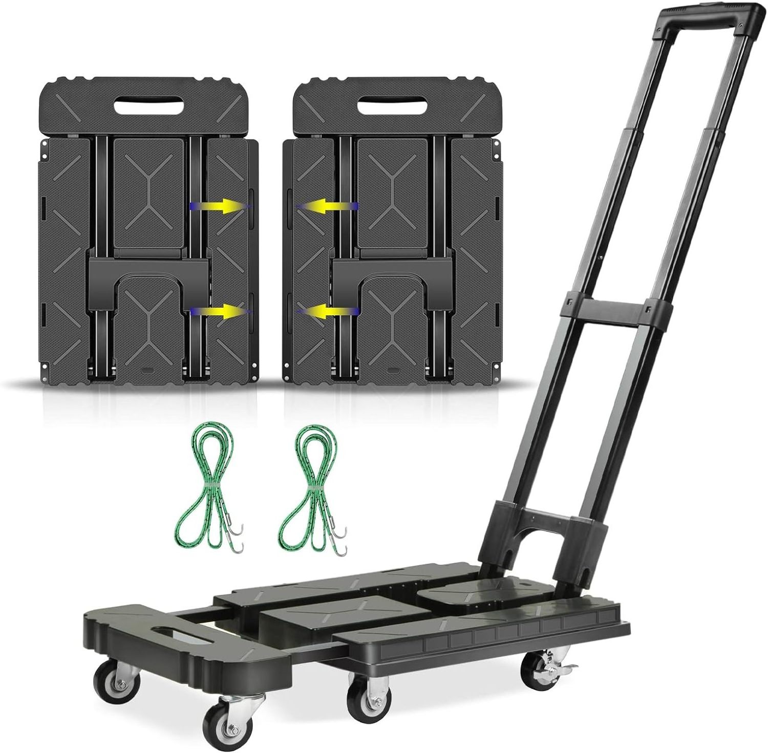 150kg Multifunctional Black 6 Wheel Heavy Duty Full Foldable Plastic Hand Trolley Storage Cart