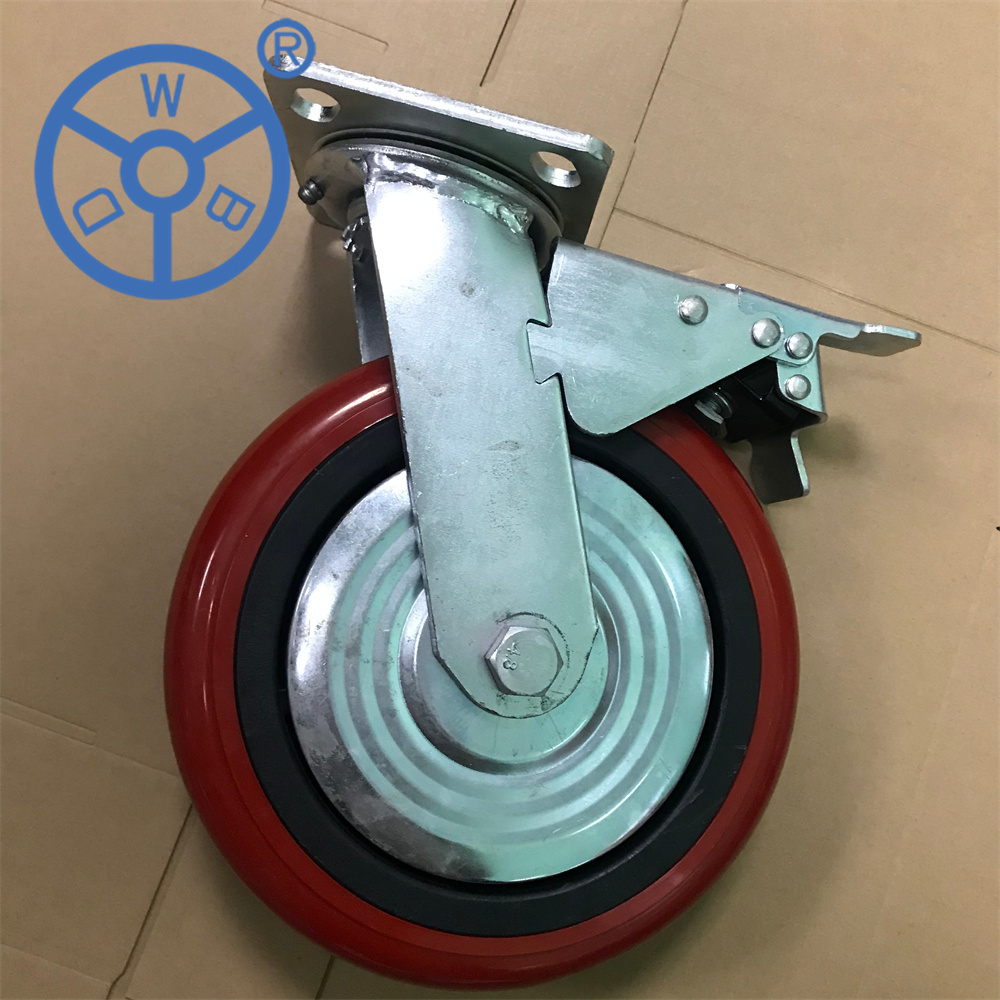 Wbd Factory direct Korean Style 4 5 6 8 Inch Red rueda de PVC PU Wheel Castor Heavy Duty Swivel Locking Castor with Cover