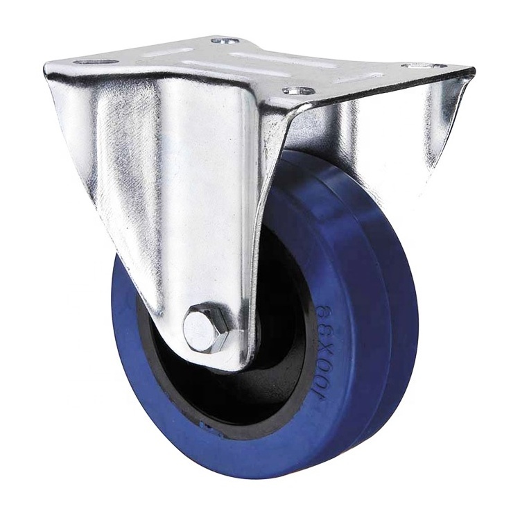 European type blue 4 inch elastic rubber industrial caster roulettes pour chariots heavy duty 100mm casters