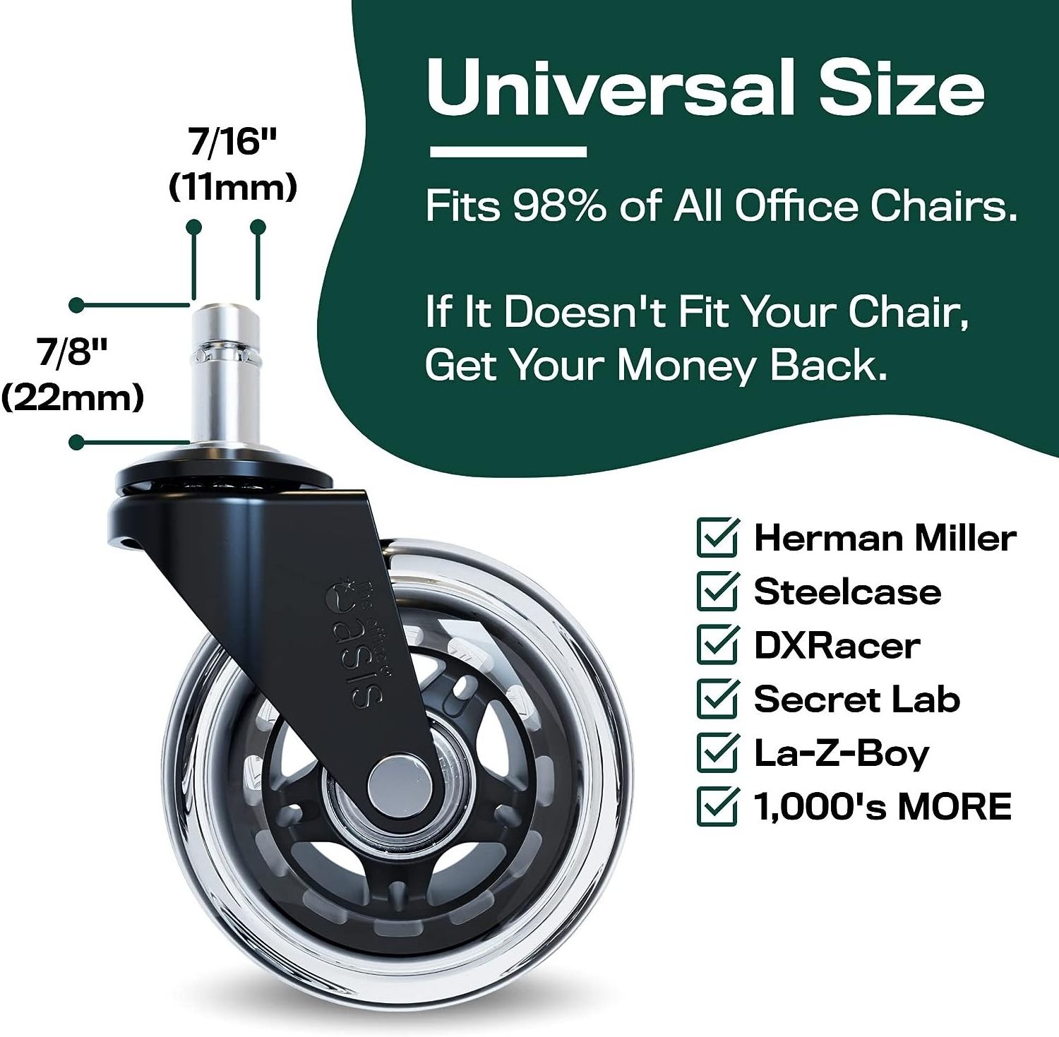 3 Inch Heavy Duty Casters Rubber Office Chair Wheels Office Chair Caster