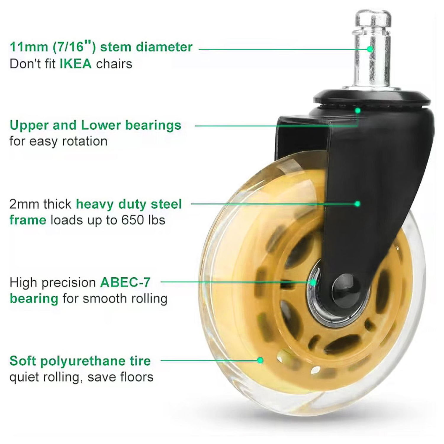 Yl Caster PU Material Half Transparent Casters No Noise Yellow Wheels For Furniture