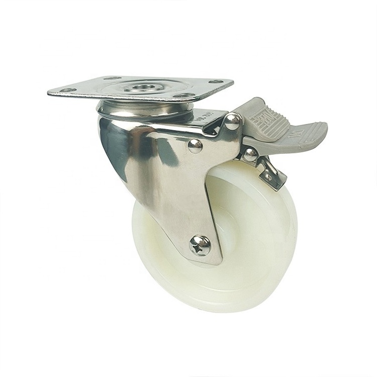 WBD roda white caster Corrosion-resistant 3 inch 4 inch 5 inch 6 inch stainless steel nylon swivel caster white nylon wheels