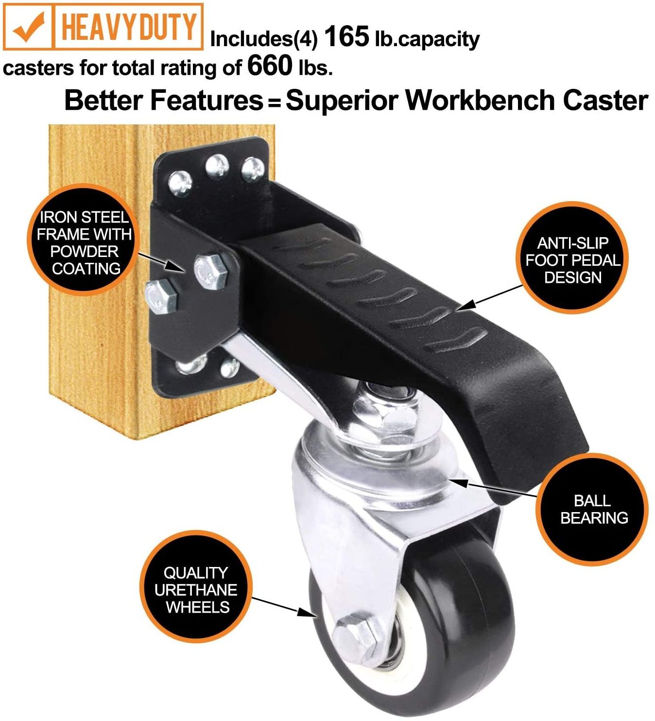 WBD 65mm Heavy duty high loading capacity swivel casters steel retractable workbench caster kit wheels for table