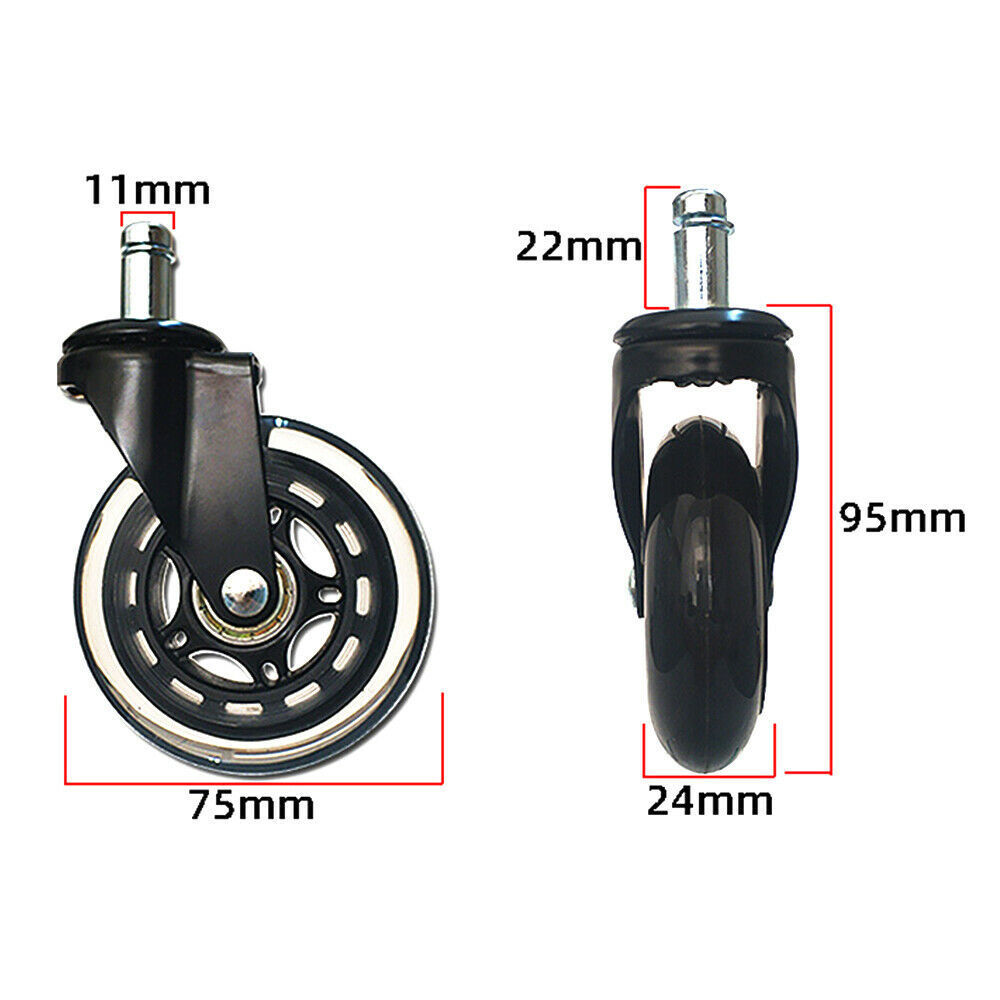 3 inch 75 mm replaceable ruedas de silicon grip ring stem office chair caster wheel for gaming chair roller