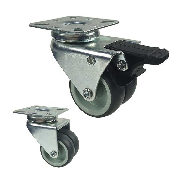 Hot Sale TPR 3 Inch Twin Caster Wheels Furniture Gray Double Ball race Swivel Head Light Duty Casters