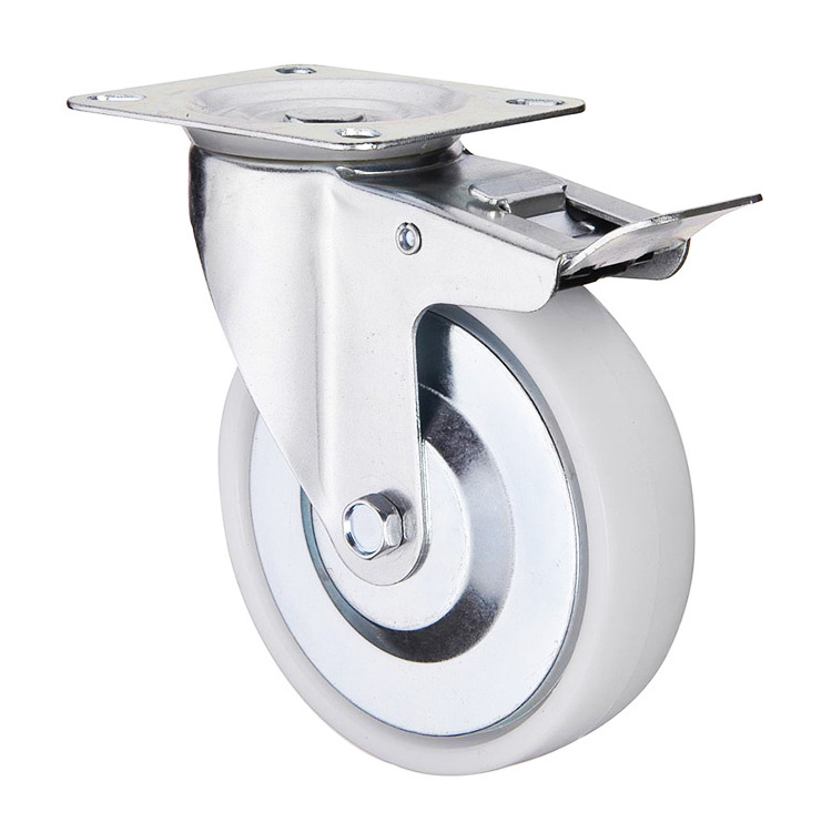 WBD 3 to 8 inch standard industrial caster M12 M16 fixed swivel white pp wheels 75mm castor with anti winding cover