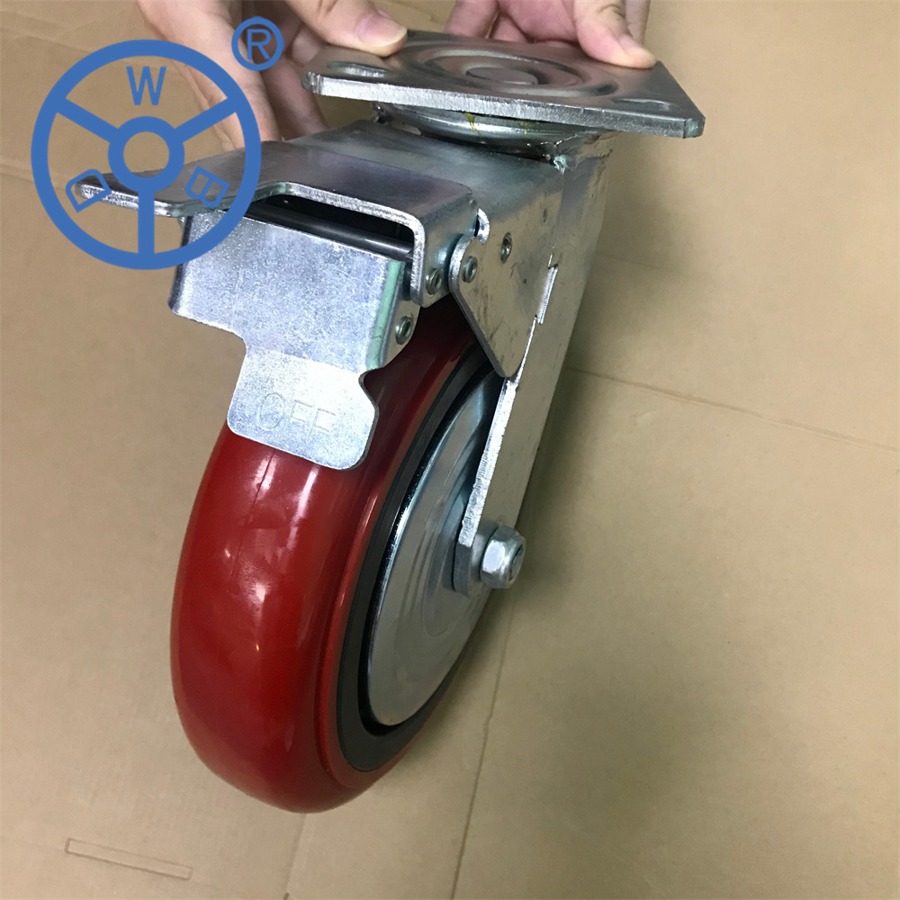 Wbd Factory direct Korean Style 4 5 6 8 Inch Red rueda de PVC PU Wheel Castor Heavy Duty Swivel Locking Castor with Cover