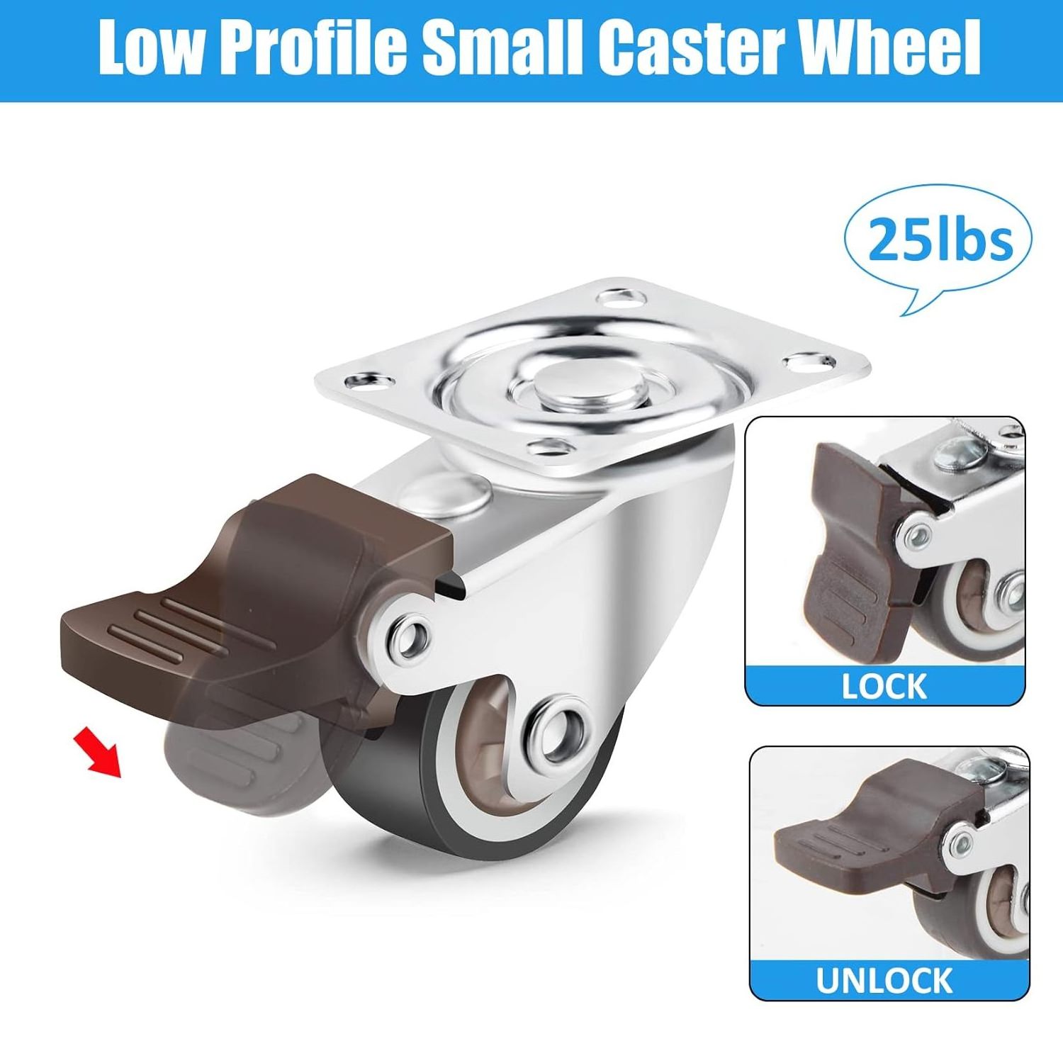 4 Pieces Set Furniture Caster Wheel Adhesive TPR Base Plate Brake Swivel Caster