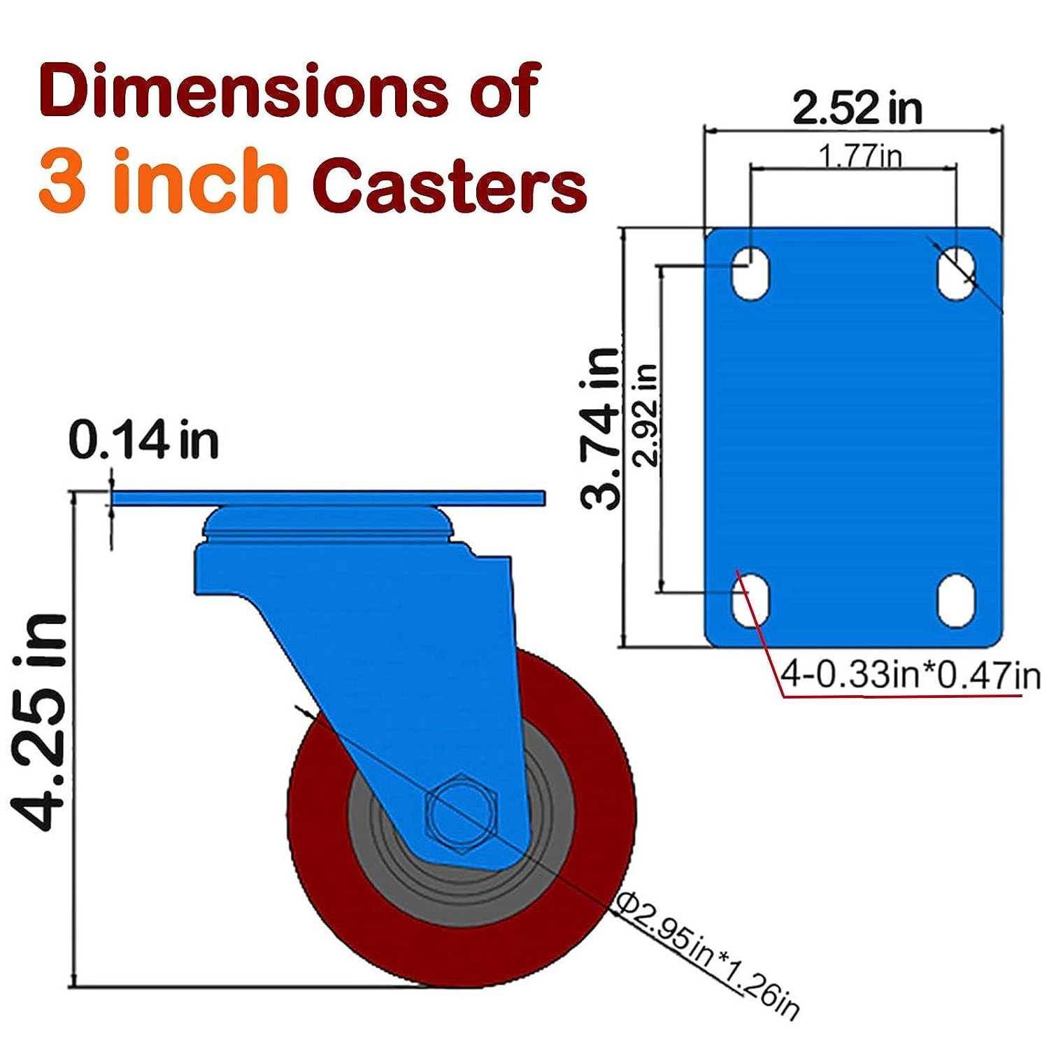 YLcaster Heavy Duty Casters High Load Capacity Plate Casters Wheels for Furniture and Workbench