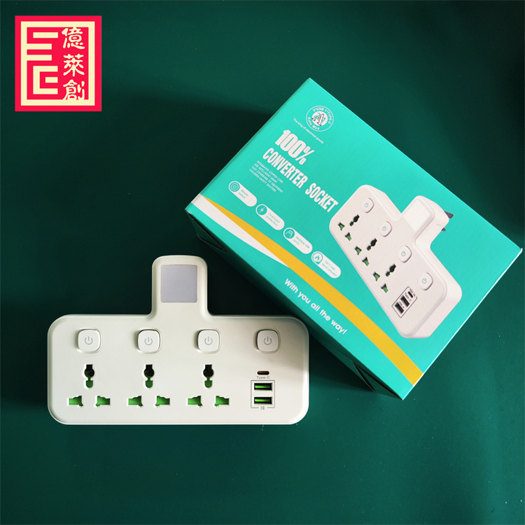 1 type c 2 usb 3 ways outlet universal power strips with night light wall power socket with type c port