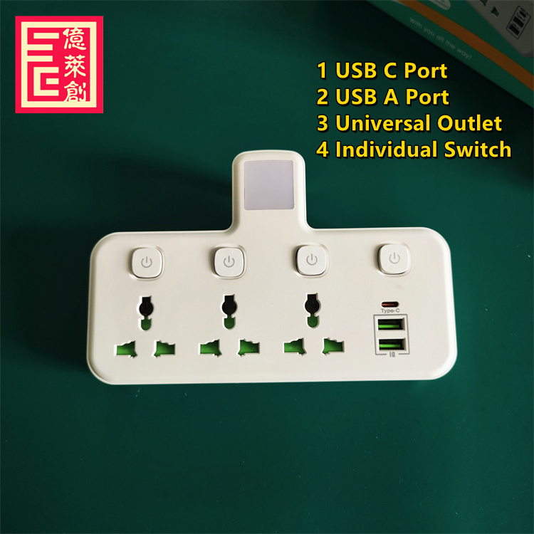 1 type c 2 usb 3 ways outlet universal power strips with night light wall power socket with type c port