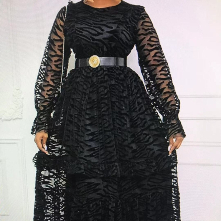 2021 latest autumn winter women trendy long sleeve mesh evening dresses elegant large size black tulle transparent party dress