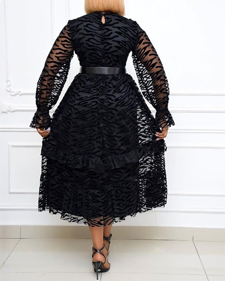 2021 latest autumn winter women trendy long sleeve mesh evening dresses elegant large size black tulle transparent party dress