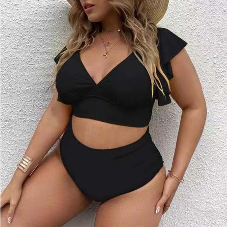 2023 Summer Beach Wear Over Plus Large Size Lady Separate Ruffle Swimsuit High Waist Two Piece Bikini Set