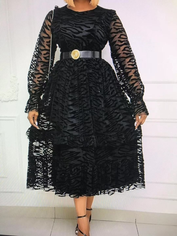 2021 latest autumn winter women trendy long sleeve mesh evening dresses elegant large size black tulle transparent party dress