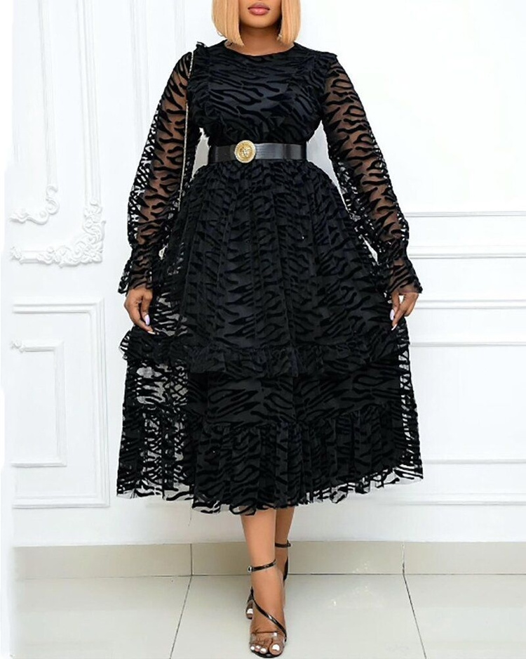 2021 latest autumn winter women trendy long sleeve mesh evening dresses elegant large size black tulle transparent party dress