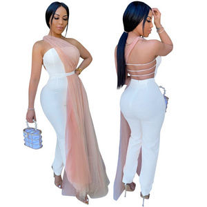 Amazon European and American fashion new products sexy wrapped breast gauze net jumpsuit suit fashion elegant dresses for women