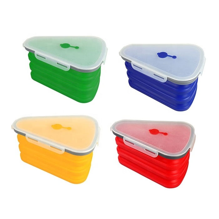 Oven safe reusable silicone single slice pizza box collapsible silicone pizza storage container expandable pizza pack container