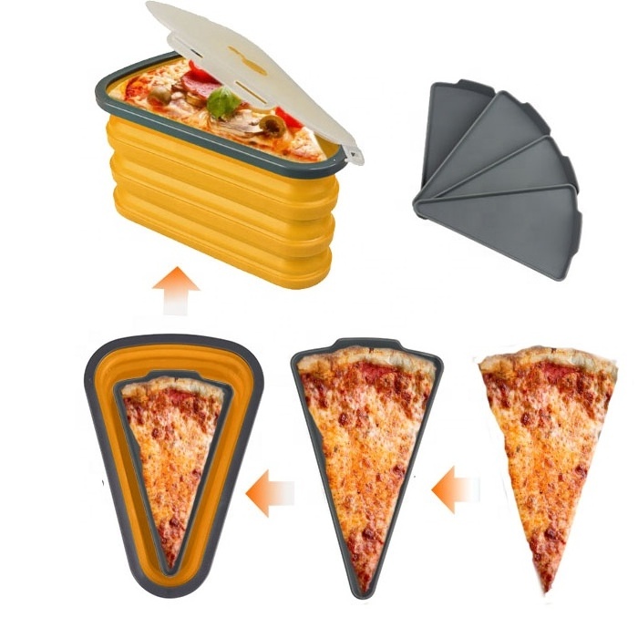 Oven safe reusable silicone single slice pizza box collapsible silicone pizza storage container expandable pizza pack container