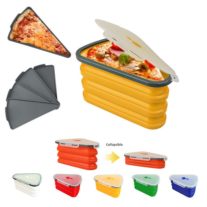 Oven safe reusable silicone single slice pizza box collapsible silicone pizza storage container expandable pizza pack container