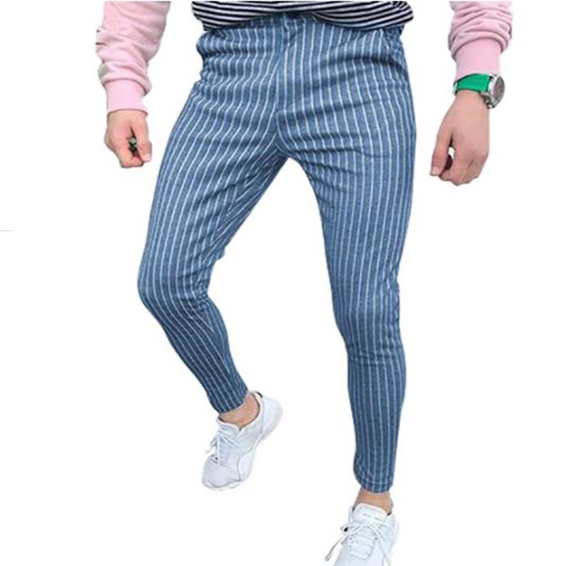 Men Slim Fit Stretch Dress Pants Vertical Stripe Formal Pants Slim Fit Slacks Tapered Pinstripe Trousers