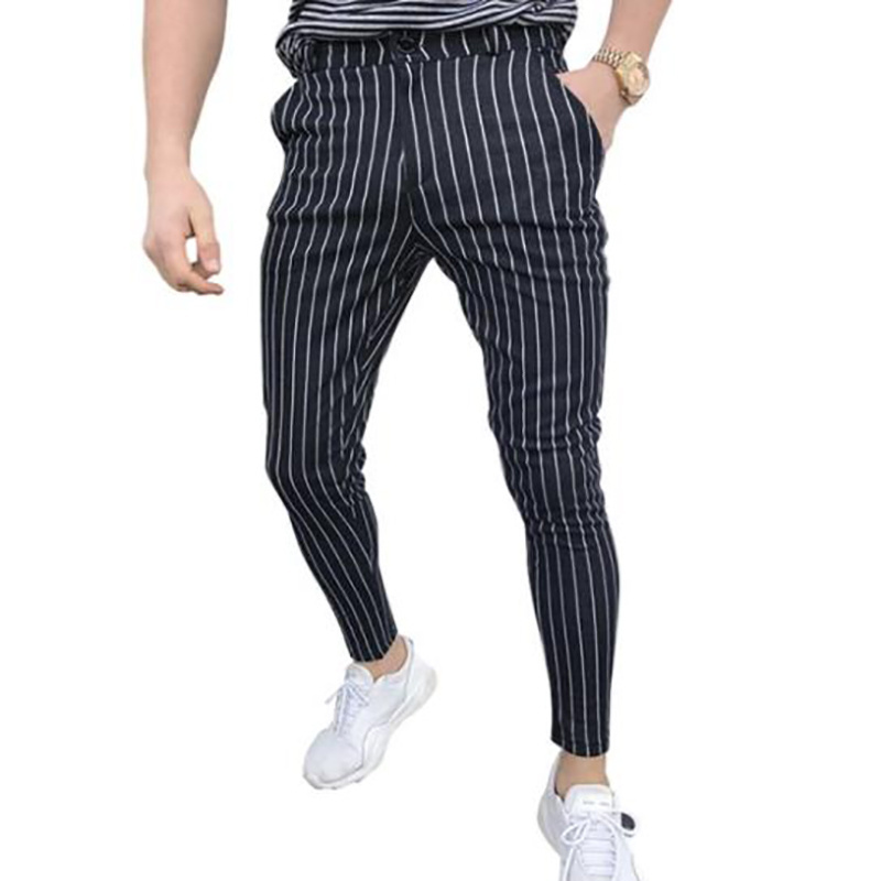 Men Slim Fit Stretch Dress Pants Vertical Stripe Formal Pants Slim Fit Slacks Tapered Pinstripe Trousers