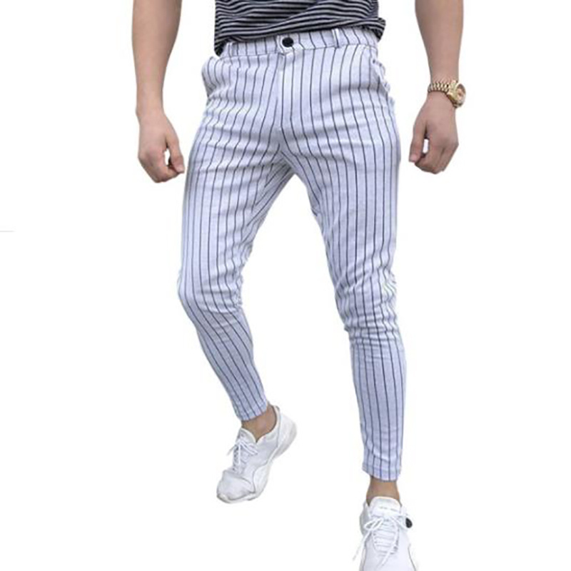 Men Slim Fit Stretch Dress Pants Vertical Stripe Formal Pants Slim Fit Slacks Tapered Pinstripe Trousers