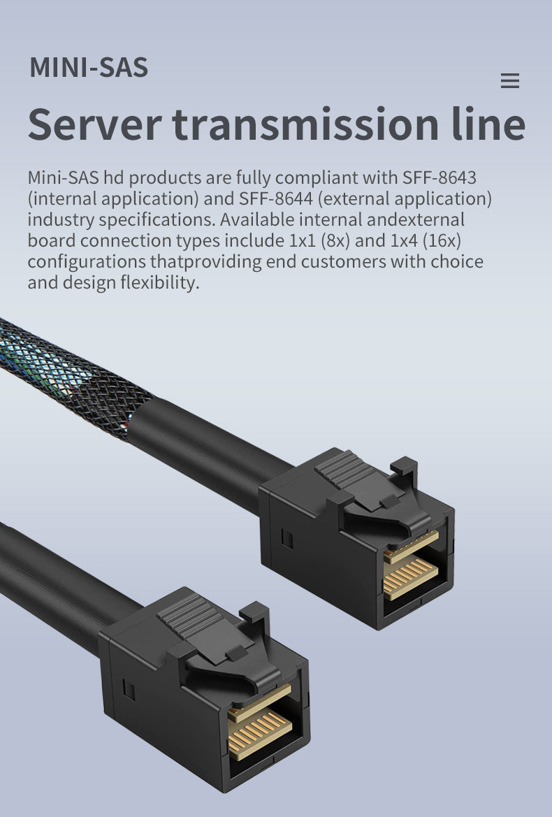 2022 new 0.5M Internal Mini HDD laptop SAS SFF-8643 to SFF-8643 connector 12GB Mini sas Hard disk Data cable