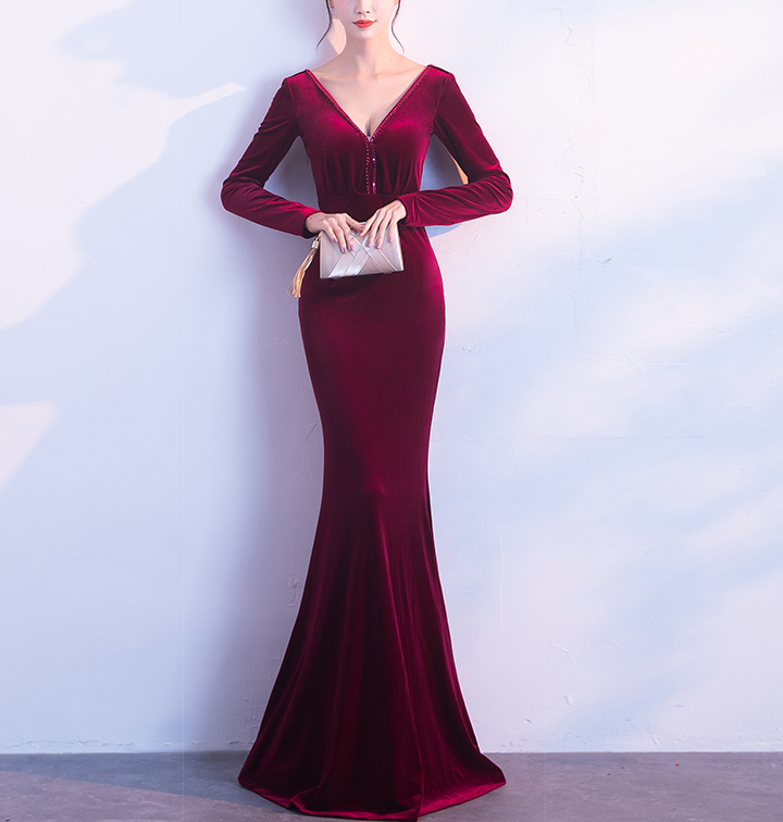 Custom Oem Velvet Sexy Ladies Backless Deep V Women's Evening Dress Applique Backless Formal Evening Gowns