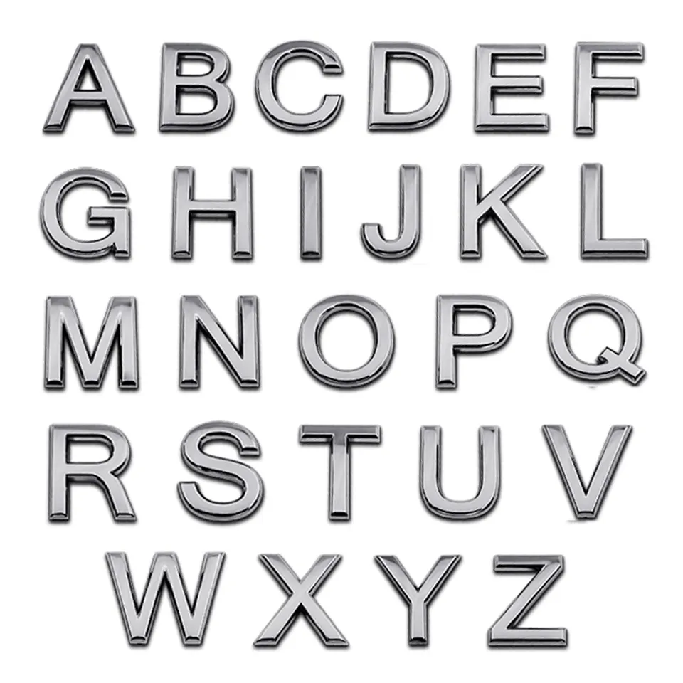 Customized Hot Sale Chrome Alphabet Car Letters Emblem Stickers For Indonesia License Plate Letters