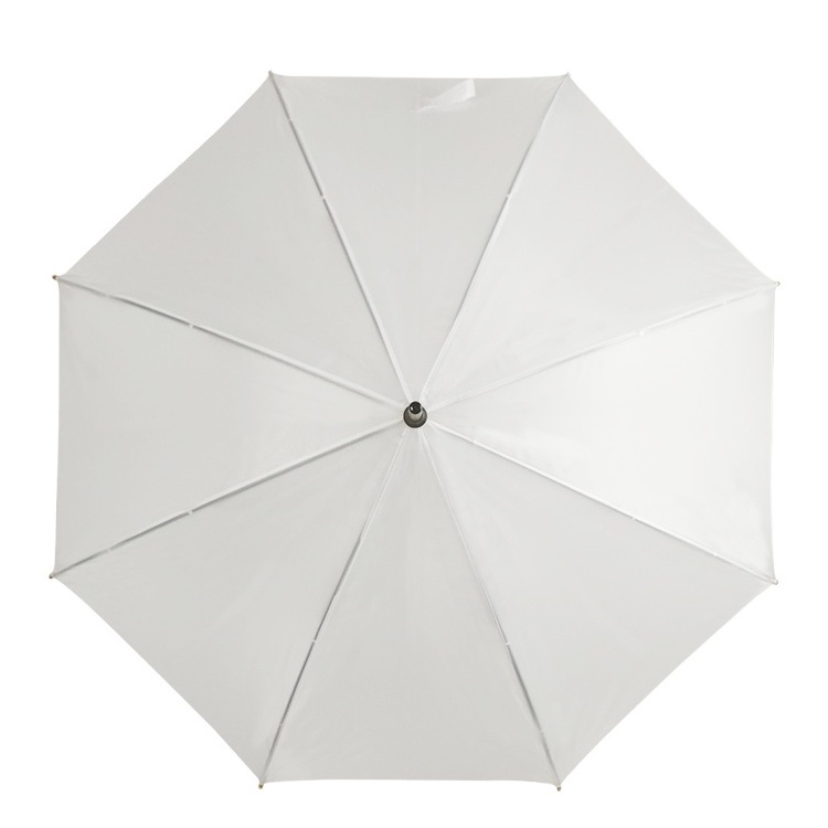 Fashion Design White Printing Logo on The Polyester Fabric Light Brown Wedding Umbrella with Wooden Handle