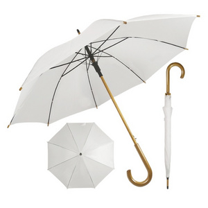 Fashion Design White Printing Logo on The Polyester Fabric Light Brown Wedding Umbrella with Wooden Handle