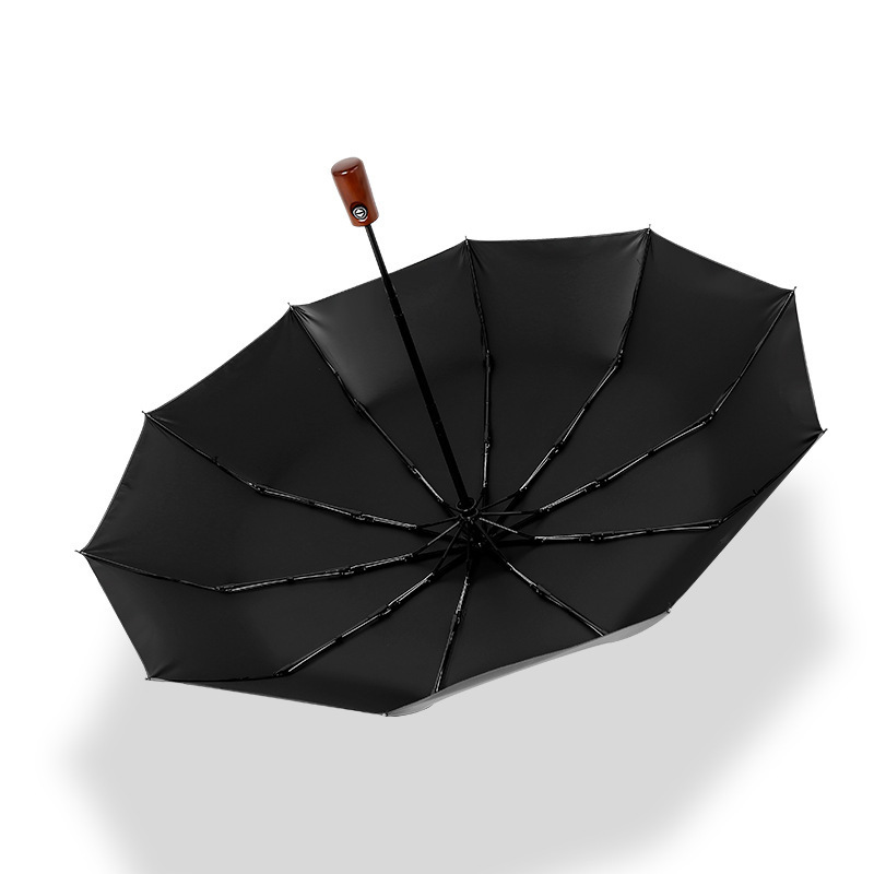 Customized 23 inches big size 10 ribs high quality wood handle auto open and close 3 fold umbrella