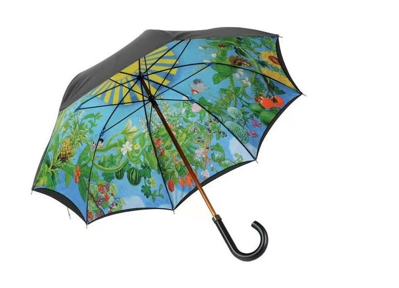 wooden craft stick umbrella Japanese products Anime printed double umbrella with hook handle windproof