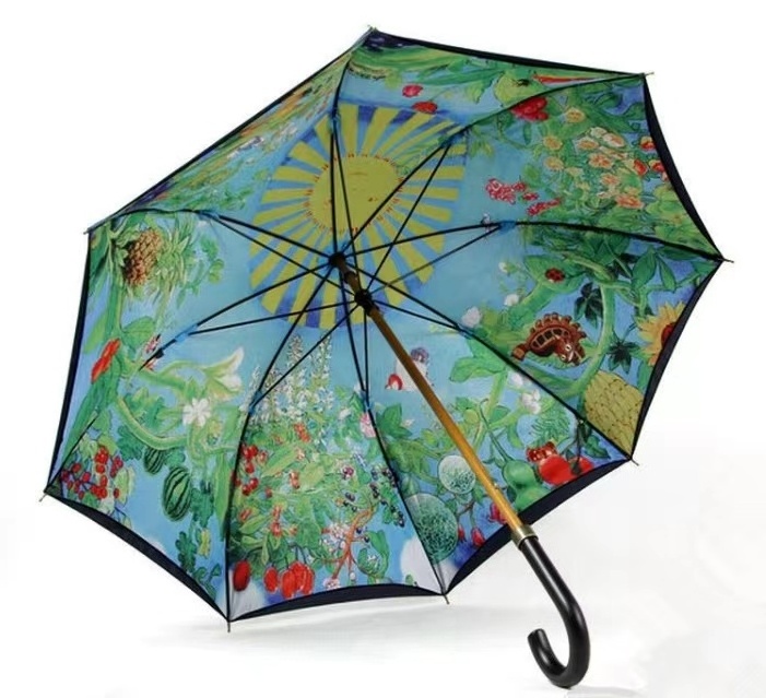 wooden craft stick umbrella Japanese products Anime printed double umbrella with hook handle windproof