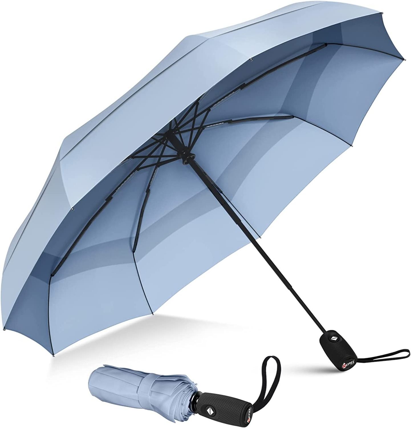 Sky blue color False Double canopy  Travel Umbrella Rain and wind Proof Sturdy Compact super 8k umbrella