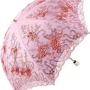 Bridal umbrella UV Sun fashion umbrella for wedding ceremony Folding 3D Flower Embroidery wedding favors umbrellas