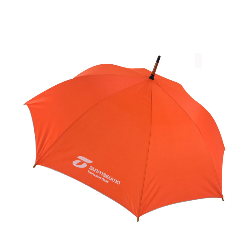 Orange Custom bank logo hook handle  customizable umbrella Factory direct sales long full body umbrella