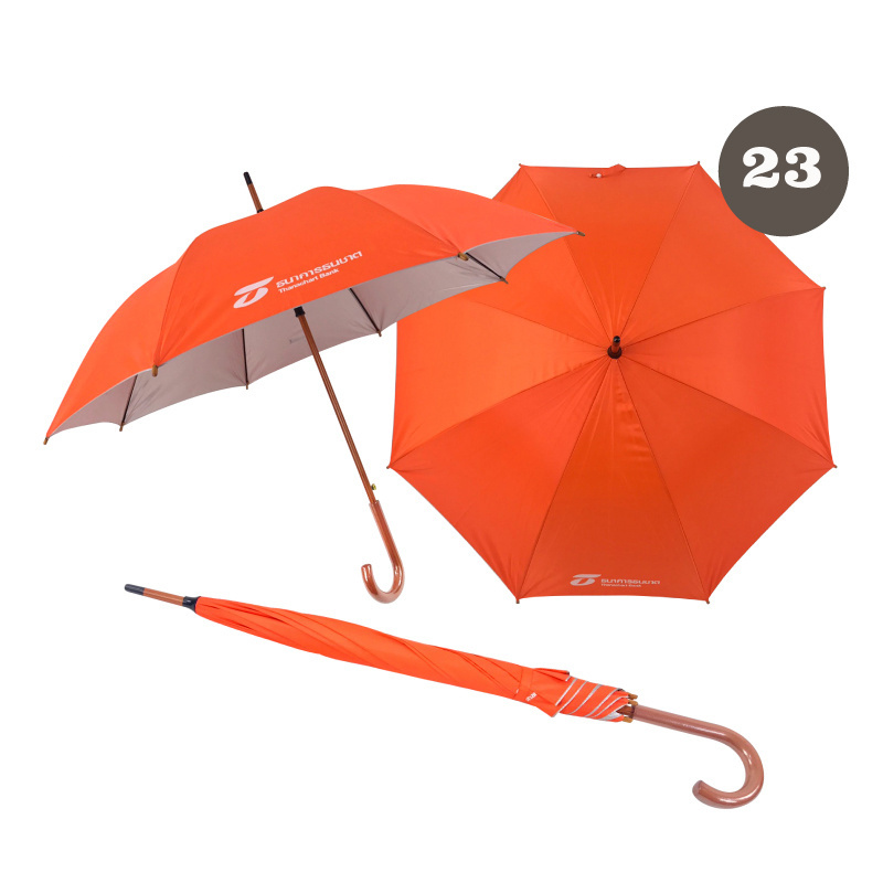 Orange Custom bank logo hook handle  customizable umbrella Factory direct sales long full body umbrella