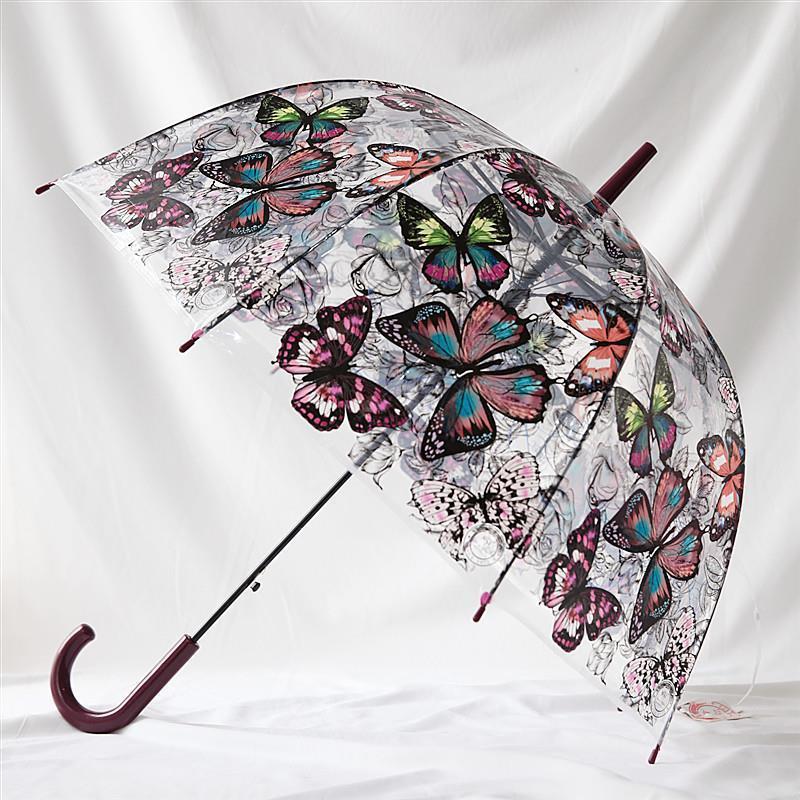 2023 New design Kids umbrella butterfly Apollo POE Transparent butterfly print umbrella old school style hook handle umbrella