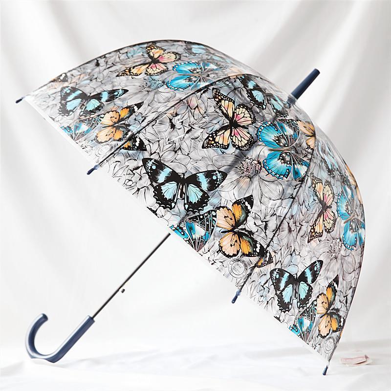 2023 New design Kids umbrella butterfly Apollo POE Transparent butterfly print umbrella old school style hook handle umbrella