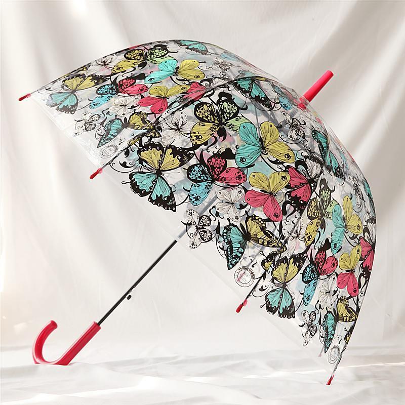 2023 New design Kids umbrella butterfly Apollo POE Transparent butterfly print umbrella old school style hook handle umbrella